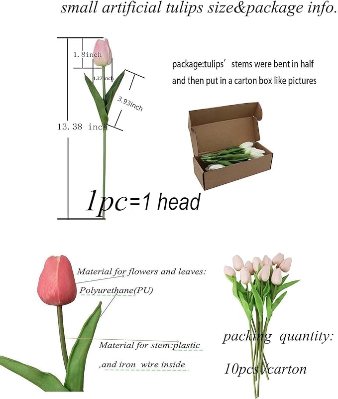Artificial Flowers 10 Heads Mini Real Touch Artificial Tulip for Home Wedding Party Centerpiece Decoration (Champagne)