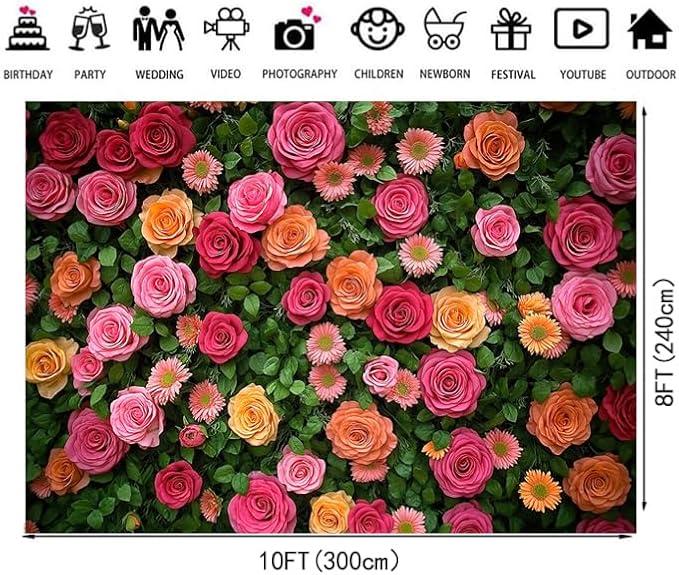 Floral Backdrop for Photography Mother's Day Backdrop Wedding Backdrops Spring Flower Photography Backdrop Backdrops for Photographers Studio Props 10X8FT 049