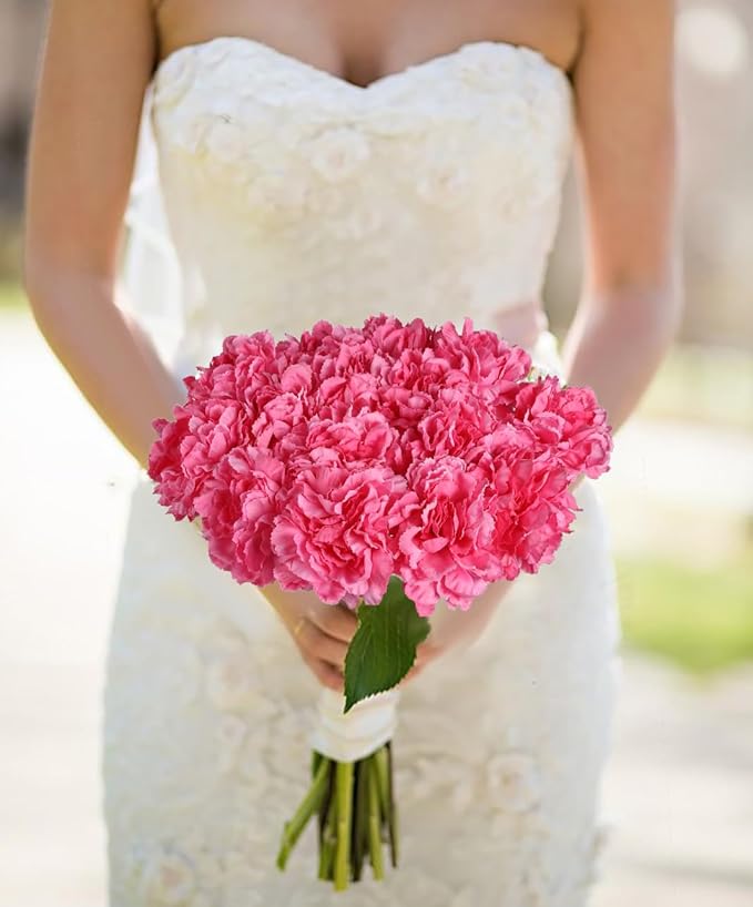 Pink Carnations Artificial Flowers 15PCS Carnations Flowers Silk Flowers 21.25in Fake Flowers for Wedding Home Table Centerpieces Floral Arrangements(Hot Pink)
