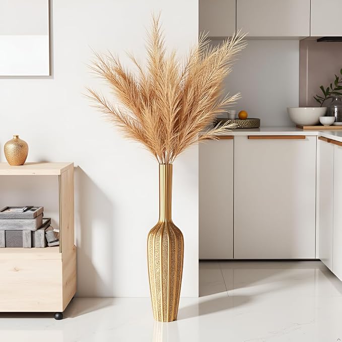 Elegant Gold Floor Vase - 23.62” Tall Decorative Vase for Dried Flowers | Home Decor Accent | Resin Tall Floor Vase