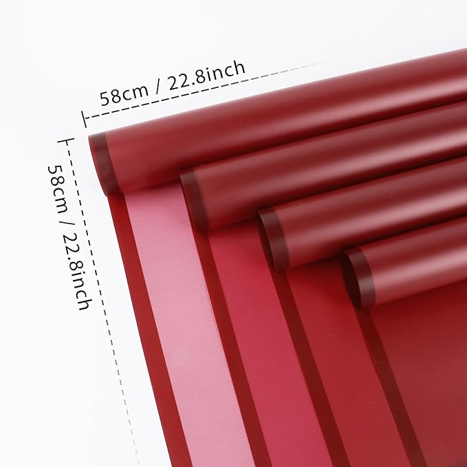FUHITIM 20 Sheets Flower Wrapping Paper - Waterproof Floral Bouquet Packaging Paper for DIY Crafts，Florist Supplies Packaging Paper for Wedding Birthday Gift (Translucent Wine Red)