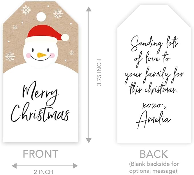 Andaz Press Christmas Holiday Season Classic Gift Tags, Merry Christmas to from Classic Favor Tags, Happy Snowman with Santa Hat Design, for Holiday Events, Parties, and Favors, 60-Pack