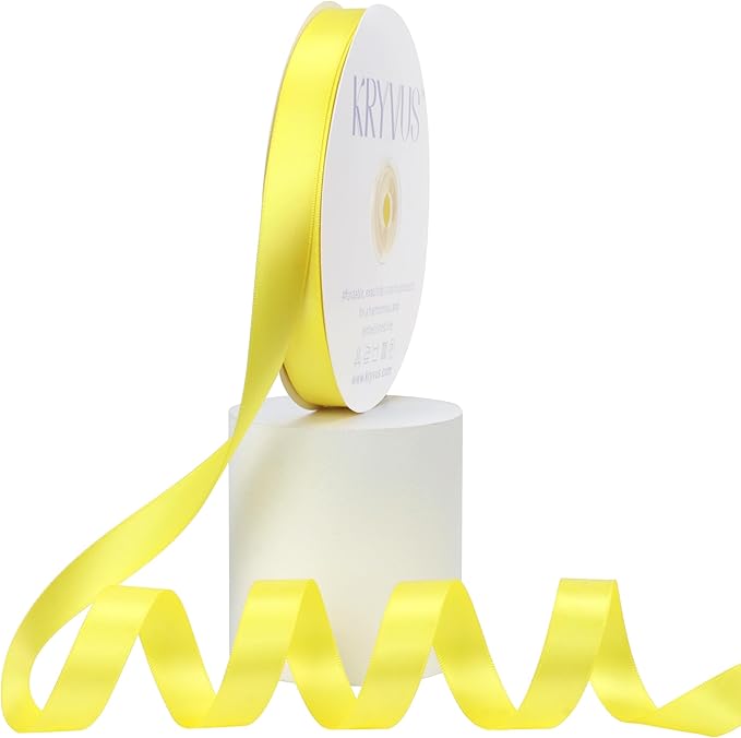 Lemon Yellow Satin Ribbon, Double Faced 5/8 Inch X 50 Yards Lemon Yellow Ribbon, Premium Satin Ribbons for Gift Wrapping, Crafts, Hair Bow Making, Sewing, Flower Bouquet, Wedding Party Decor