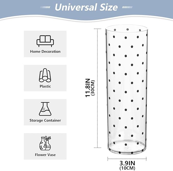 Flower Vase Clear Plastic Cylinder Vases Decor for Centerpieces Home Storage Office Weddings Black Polka Dot White 11.8 x 3.9 in