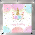 Mocsicka Unicorn Birthday Decorations Unicorn Backdrop for Girls Birthday Party 6x6ft Pastel Rainbow Unicorn Glitter Stars Dots Happy Birthday Banner Photo Booth Props
