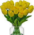 20pcs Fake Tulips PU Yellow Tulips Artificial Flowers Faux Flowers 13.5 Inch Mother's Day Easter Valentine’S Day Gifts in Home Kitchen Spring Decorations For Home (Yellow)