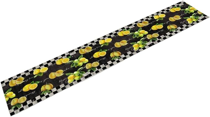 Lemon Table Runner , Summer Yellow Fruits Green Leaves Kitchen Dinning Table Decoration for Indoor Outdoor Home Party Decor 13x108 Inch