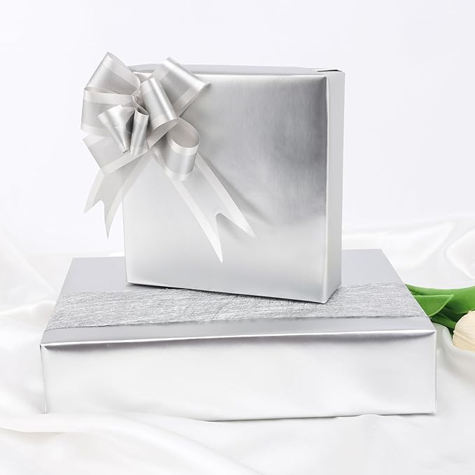 NESCCI Matte Metal Silvery Wrapping Paper, Solid Color Paper,Gift Wrapping Paper,Perfect for Wedding,Valentine's Day,Birthday, Christmas,Baby Shower,DIY Bouquet (17.5 Inches X 32.8 Feet)