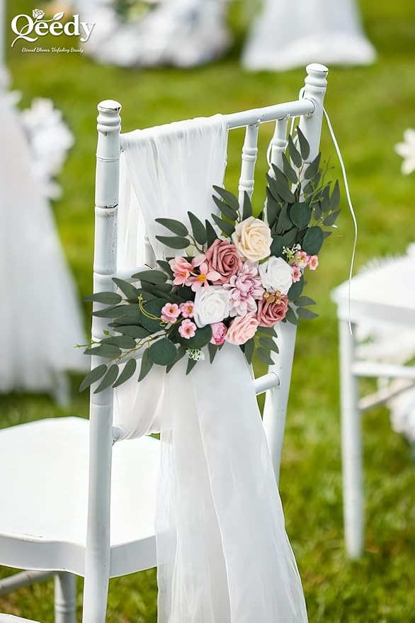 Wedding Arch Flowers Set of 2, Artificial Wisteria & Greenery Garland for Wedding Ceremony Backdrop, Wedding Floral Arrangement for Arch, Photo Booth & Reception Decor (Dusty Rose)