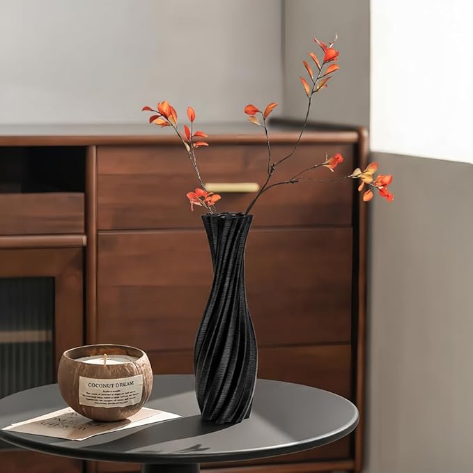 Black Ceramic Decorative Vase, Nordic Modern Irregular Shape Flower Vase for Home Decor, Simple Artistic Centerpiece for Dining Table or Coffee Table