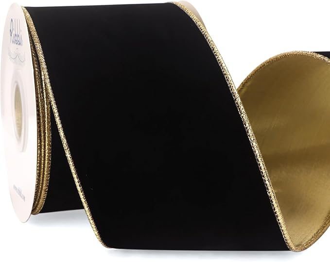 Ribbli Black Velvet Wired Ribbon 4 Inch Luxury Matte Velvet Christmas Ribbon for Gift Wrapping Christmas Tree Decoration Crafts Wreaths Supplies - 10 Yards