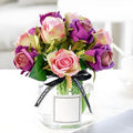 Jasion Artificial Roses Flowers 12 Heads Arrangement Silk Bouquet for Home Office Parties Bridal and Wedding Decoration Without Vase (Purple)