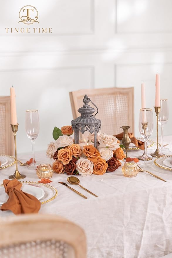 TINGE TIME Terracotta Rose Flowers, 26pcs Artificial Flower for Decoration Fake Rose with Stem for DIY Autumn Wedding Bouquets Centerpieces Bridal Shower Party Flower Arrangements Fall Decorations