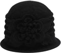 ZLYC Women Wool Cloche Bucket Hat 1920s Vintage Dress Winter Hats with Flower Accent