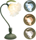Flower Table Lamp, 3 Level Brightness Vintage Flower Reading Light with E26 Bulb, Cute Desk Lamp Bedside Lamps Lily Lamps for Nightstands Living Room Bedroom Ambient Lighting Home Decor, Metal Base