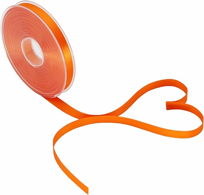 PMLAND Orange Fabric Satin Ribbon 3/8'' Inch x 27 Yards Double Faced Use for Crafts Gift Wrapping Floral Bouquets Ornaments Hair Bows Party Decoration