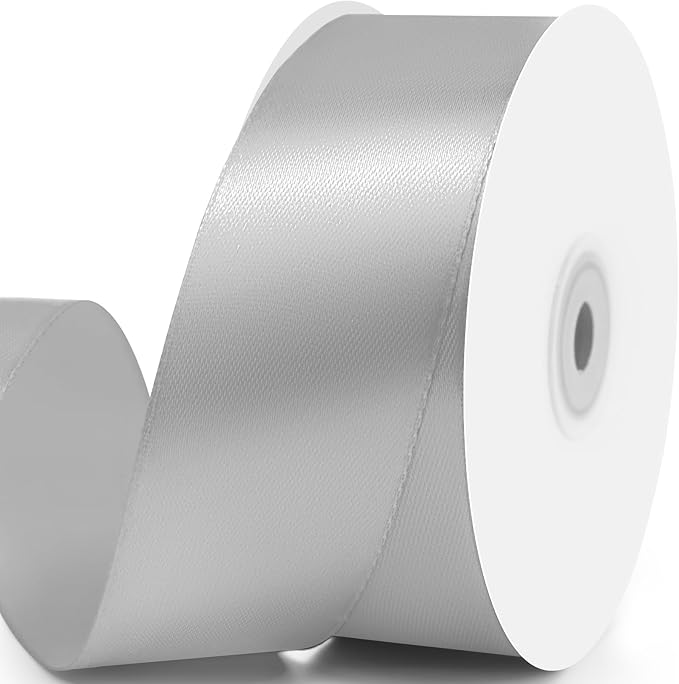 1-1/2" x 50 Yards Satin Ribbon - Silver Silk Ribbon with Spool - Ideal for Gift Wrapping, Floral Bouquets, Crafts, Wedding Party Decorations, Christmas and Sewing Projects