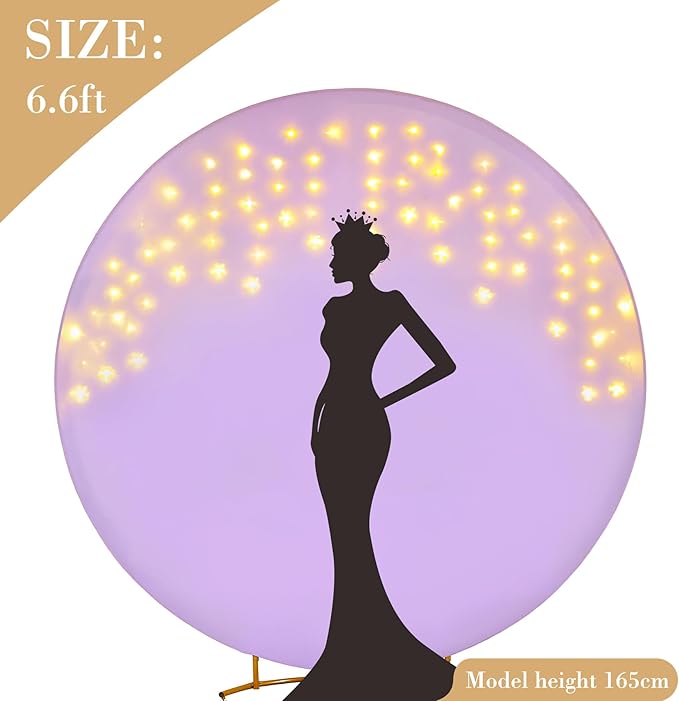 6.6 FT Purple Round Backdrop Cover with Lights String for Circle Arch Stand Circle Backdrop Covers with LED Fairy Lights for Wedding Arch Baby Shower Birthday Party Photo Photography Background