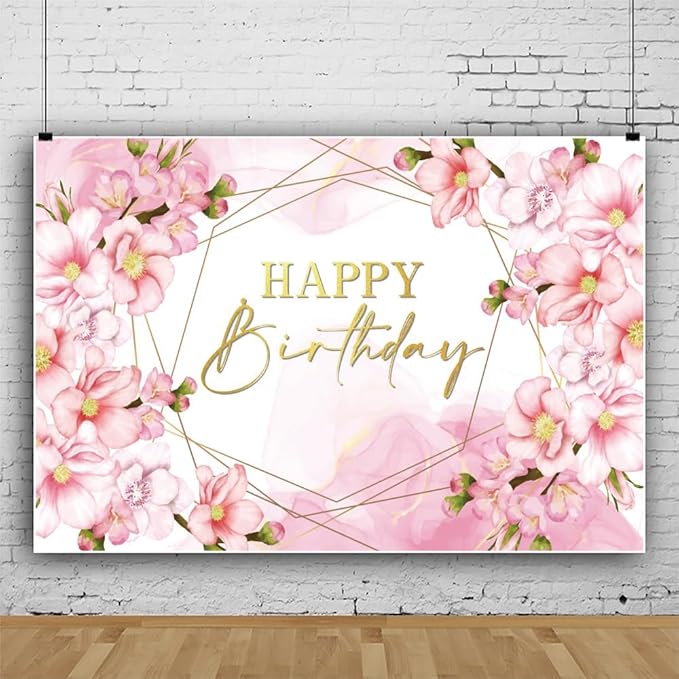 ChloropLastid 12x8ft Floral Happy Birthday Backdrop for Girls Pink Blooming Floral Birthday Party Decorations Photography Background Watercolor Flowers Women Birthday Party Decor Banner Photo Props
