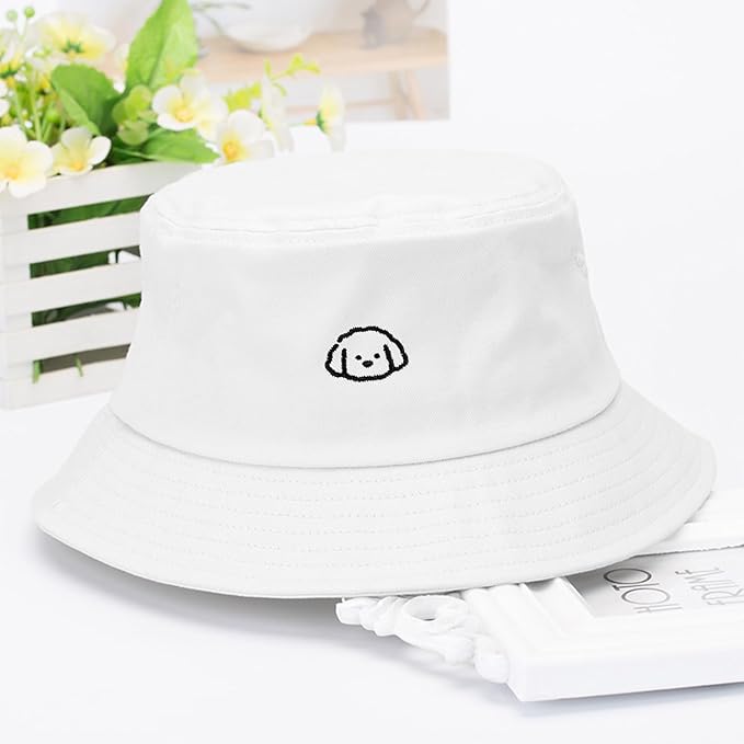 Fashion Embroidered Bucket Hat Cotton Summer Beach Sun Hat for Women Men Teen