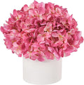 Hydrangea Fake Flowers in Vase, Artificial Flowers with Ceramic Vase Small Faux Potted Floral Arrangements for Bathroom Home Desk Kitchen Counter Vanity Shelf Coffee Table Centerpiece Decor (Hot Pink)