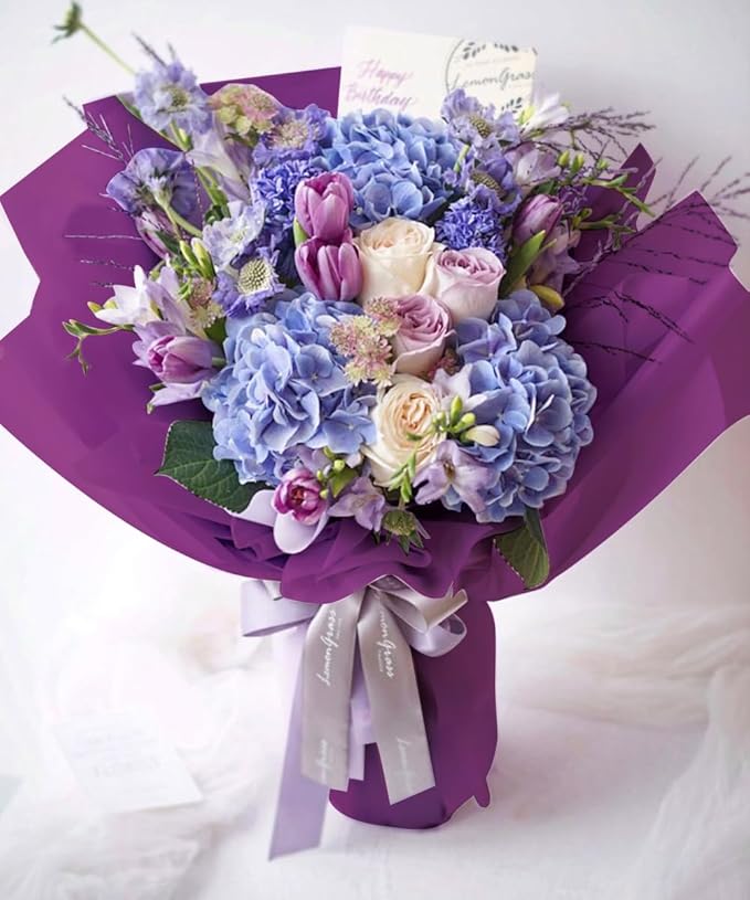 WRAPAHOLIC 20 Sheets Flower Wrapping Paper - 22.4 x 22.4 inch Pure Dark Purple Color Water-Resistant Floral Bouquet Wrapping Paper, Florist Supplies Packaging for Wedding Birthday Gift DIY