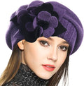 VECRY Lady French Beret 100% Wool Beret Floral Dress Beanie Winter Hat