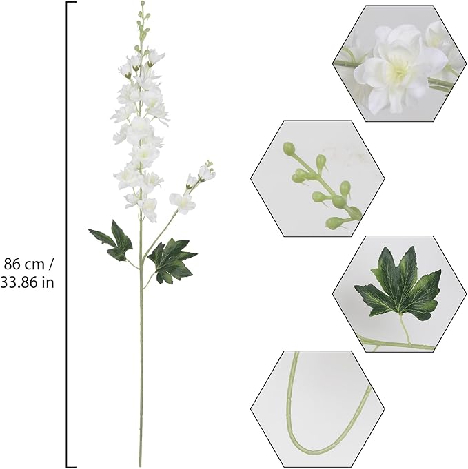 White Delphinium Artificial Flowers,8PCS Long Stem Silk Larkspur Flowers 33.5'' Faux Delphinium Stems for Tall Vase Home Wedding Table Decor(White)