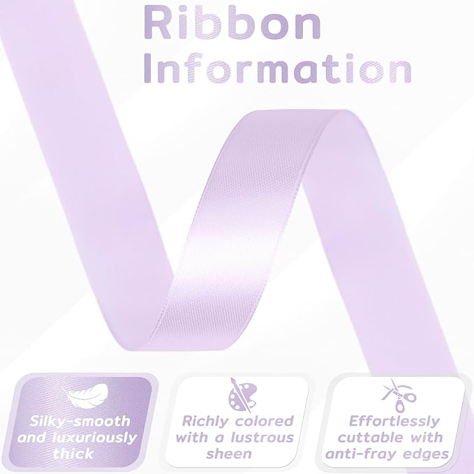60 Yards Light Purple Satin Ribbon 3/4 Inch, Solid Polyester Fabric Ribbon for Gift Wrapping, Crafts, Flower Bouquet, Wedding, Baby Shower, Easter, Christmas, Halloween