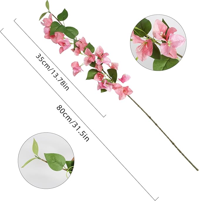 12pcs Silk Bougainvillea Artificial Flowers 31.5" Fake Bougainvillea Stems Glabra Climbing Faux Bougainvillea Flower Tree Branches for Home Garden Decor Wedding Table Centerpieces (Pink)