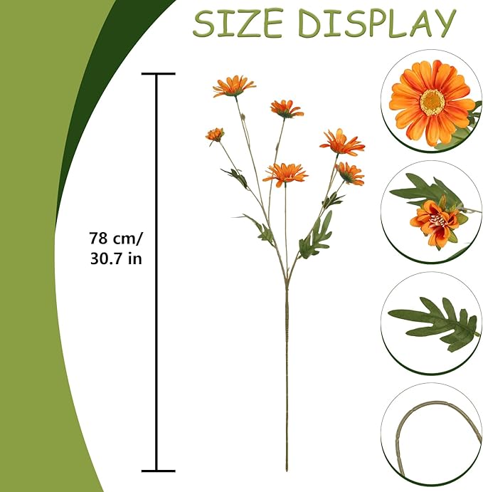 6PCS Orange Daisies Artificial Flowers 36 Heads 29.52”Realistic Fake Daisies with Stems for Tall Vase Wedding Party Outdoor Arrangement Aisle Room Porch Home Decor(Orange)