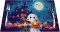 PVC Placemats Set of 1 Wipeable Table Mats Washable Heat Resistant Non Slip Vinyl Dining Table Mat for Kitchen Indoor Outdoor Patio Farmhouse Place Mats Halloween Castle Pumpkin Ghosts Decorative