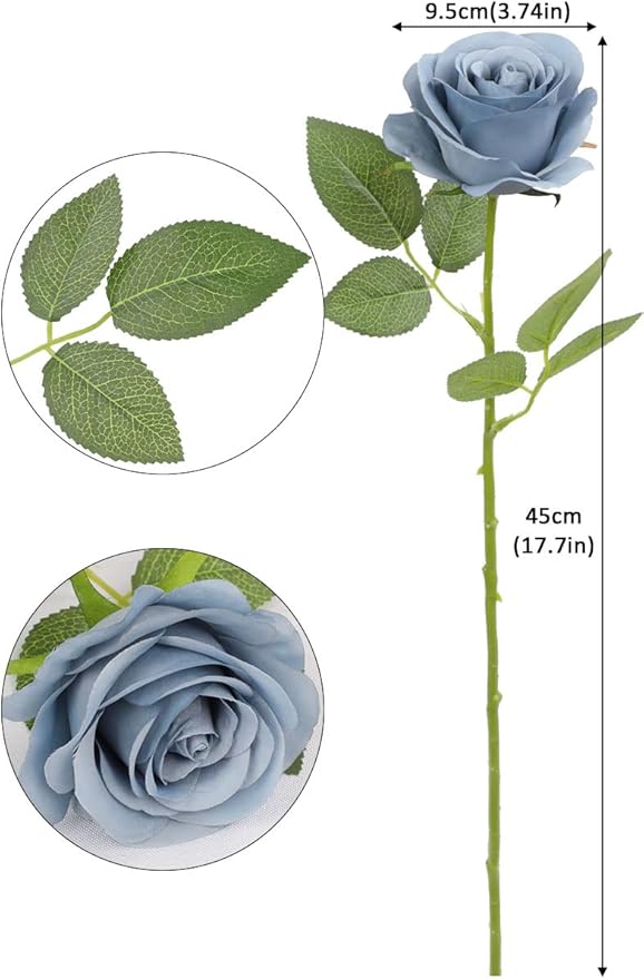 50pcs Roses Artificial Flowers Dusty Blue Silk Roses with Long Stems Fake Flowers for Wedding Bouquet Centerpices Decorations Party Bridal Baby Shower Home Decor