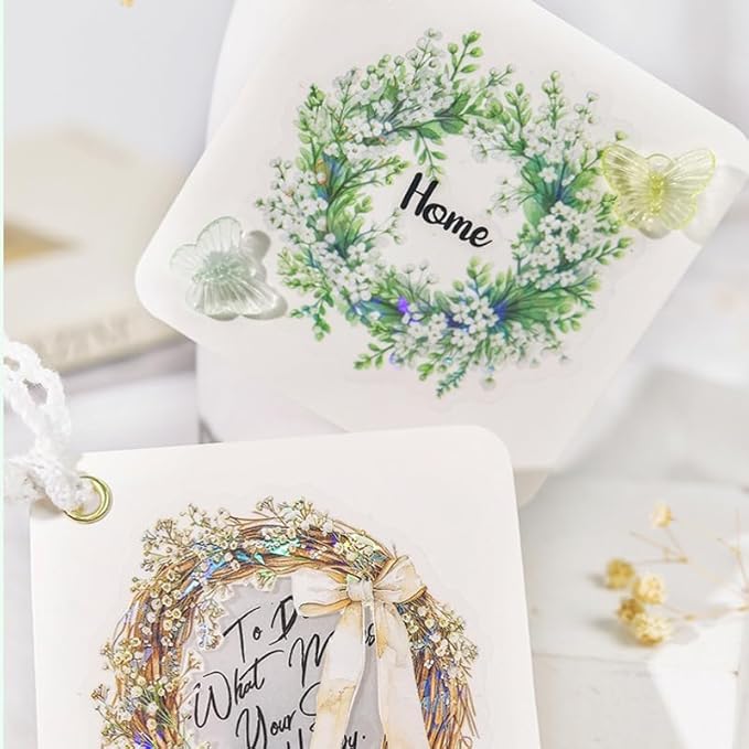 TIAMECH Studded Flowers PET Stickers - 60 Pcs Gypsophila with Stars Design, Waterproof Sticker for Journaling & Scrapbooking, Junk Journal Supplies, Ephemera & DIY Crafts