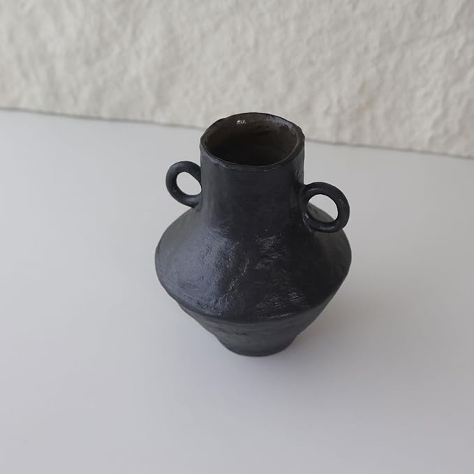 Rustic Small Ceramic Vase, Handcrafted Black Farmhouse Vase, Wabi Sabi Pottery Decor for Kitchen, Bedroom, Office, Living Room, Bathroom, Shelf Centerpiece Table