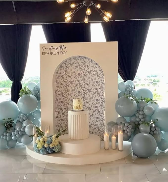 Something Blue Before I Do Arch Backdrop Cover Wedding Bridal Shower Bride to be Toile Party Arch Fabric Cover Blue Bloom Floral Baby Shower Decors (3X5ft,4285)