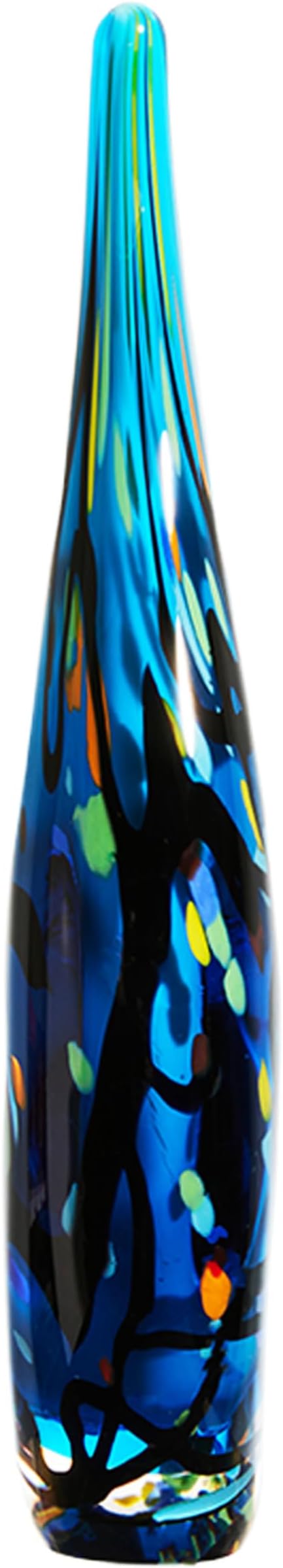 Luxury Lane Hand Blown Abstract Hollow Blue Tear Drop Sommerso Art Glass Sculpture for Home Decor 8.5 inch Tall Centerpiece Table Decoration