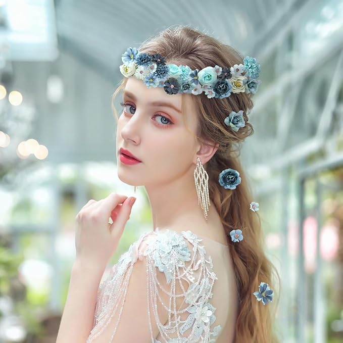Faux Flower Heads Small Silk Artificial Flower DIY Fake Mini Flowers Rose Daisy Multicolor Flowers Craft Supplies for Wedding Party Wreath Graduation Season Party Home Decor (45, Blue)