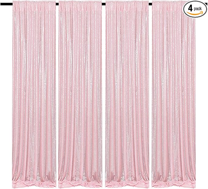 Pink Sequin Curtains 2FTx8FT 4 Panels Pink Sequin Backdrop Curtain for Parties Glitter Backdrop Photo Background for Wedding Baby Shower