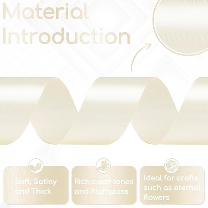 Ivory Satin Ribbon 1-1/2 Inch 60 Yards, Cream Solid Polyester Fabric Ribbons for Eternal Flower Bouquet, Gift Wrapping, Nursery Party, Crafts and Wedding