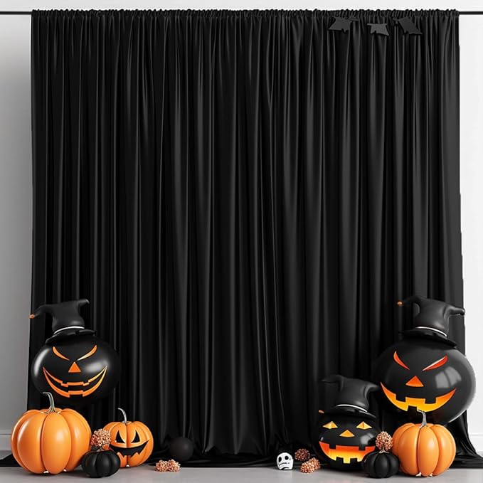 10x7ft Wrinkle Free Black Backdrop Curtain for Parties Soft Fabric Drapes Wedding Black Curtain Backdrop for Birthday Party Decorations Background for Photography 5x7ft, 2 Panels