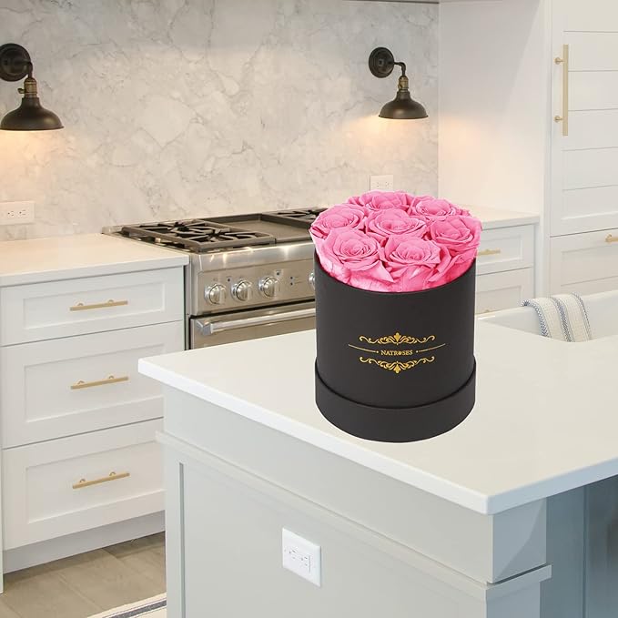 NATROSES 7 Piece Preserved Roses in a Box, Preserved Flowers for Birthday, Flower Gifts for Mothers Day (Pink)