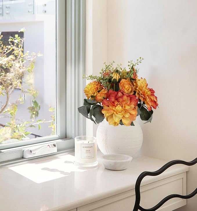 Orange Dahlia Peonies Artificial Flowers 2 Bouquets Dahlia Combo Peony Silk Flowers 18stems Faux Flowers for Vase Home Tables Wedding Bouquets Centerpieces Bridal Shower Decor (Orange)
