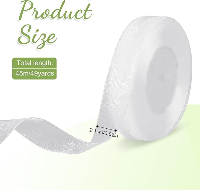 White Sheer Ribbon for Gift Wrapping, 4/5 Inch Organza Chiffon Ribbon for Flower Bouquet, 0.82 Inch Bows Crafts Gift Wrapping Wedding, Christmas, New Year Decoration (49 Yards)