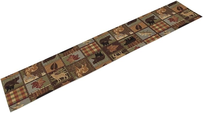 Rustic Bear Table Runner, Vintage Cottage Country Style Pine Tree Elk Wildlife Dinner Runner for Home Kitchen Dining Table Decoration 13"x90"