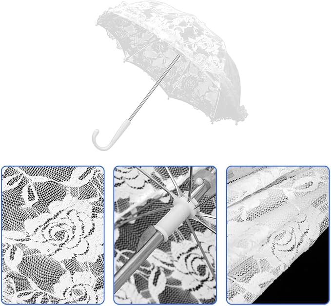 White Lace Embroidery Umbrella, 16.5 X 19.3in Bridal Decorative Photography Craft Sunshade Vintage Parasol Flowers Wedding Pet Decoration Umbrellas for Party Kids Women Photo Shoot Props