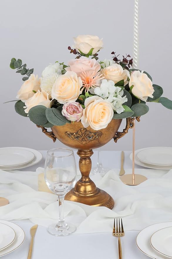 12pcs Roses Artificial Flowers Champagne Silk Roses with Long Stems Fake Flowers for Wedding Bouquet Centerpices Decorations Party Bridal Baby Shower Home Decor