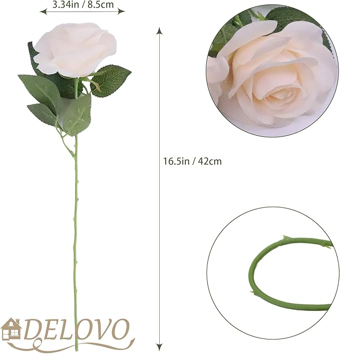 52pcs Champagne Roses Artificial Flowers Fake Flowers Silk Roses with Stems for DIY Wedding Bouquets Bridal Shower Centerpieces Arrangements Party Decorations