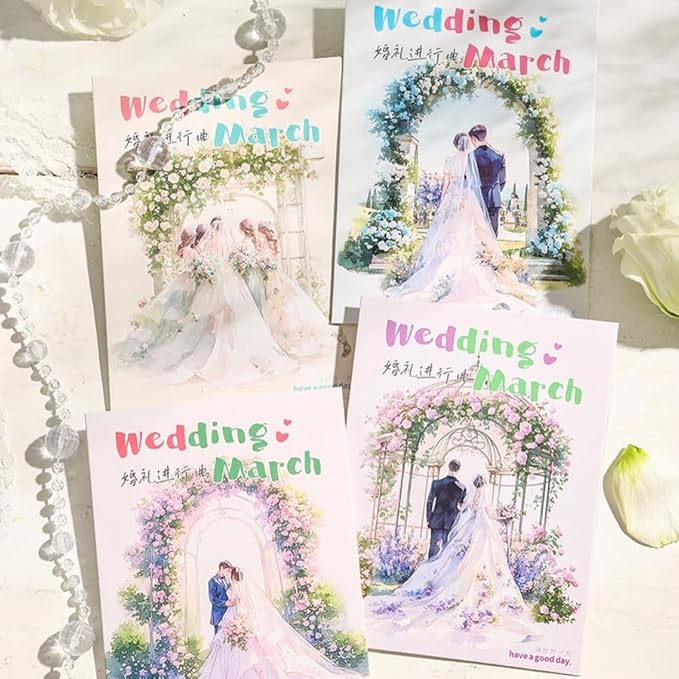 TIAMECH Wedding March PET Stickers - 60 Pcs Bride Dress Groom Love Design, Waterproof Sticker for Journaling & Scrapbooking, Junk Journal Supplies, Ephemera & DIY Crafts