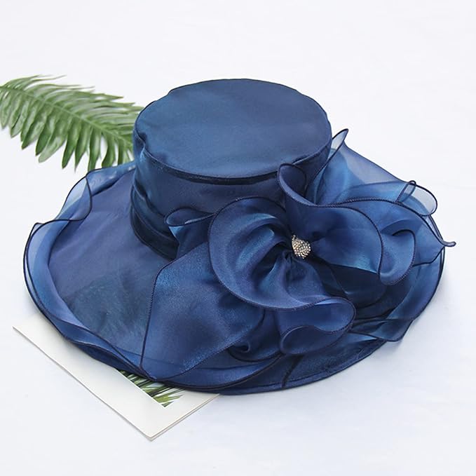 Organza Derby Hats for Women Wide Brim Fascinator Hat Rose Flower Wedding Tea Party Hat